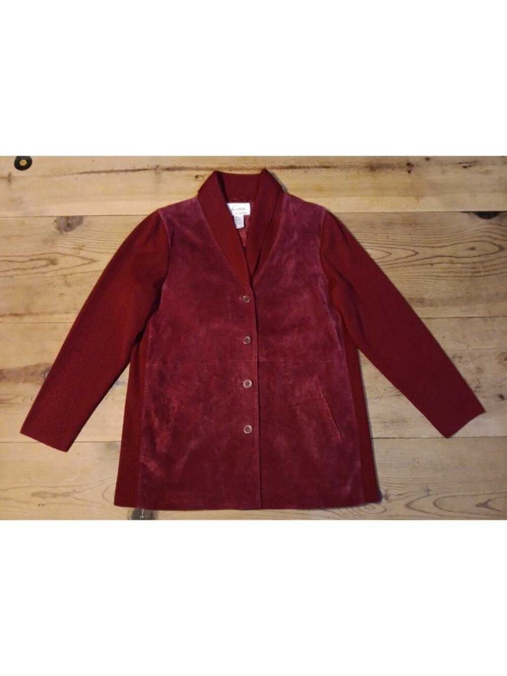 Linea by Louis Dell'Olio Suede  & Ribbed Knit Sweater Jacket Women L Red Button